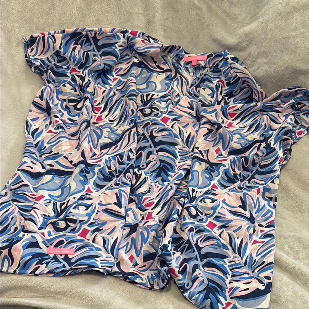 Simply Southern flowy caftan Blouse in Blue and Pink